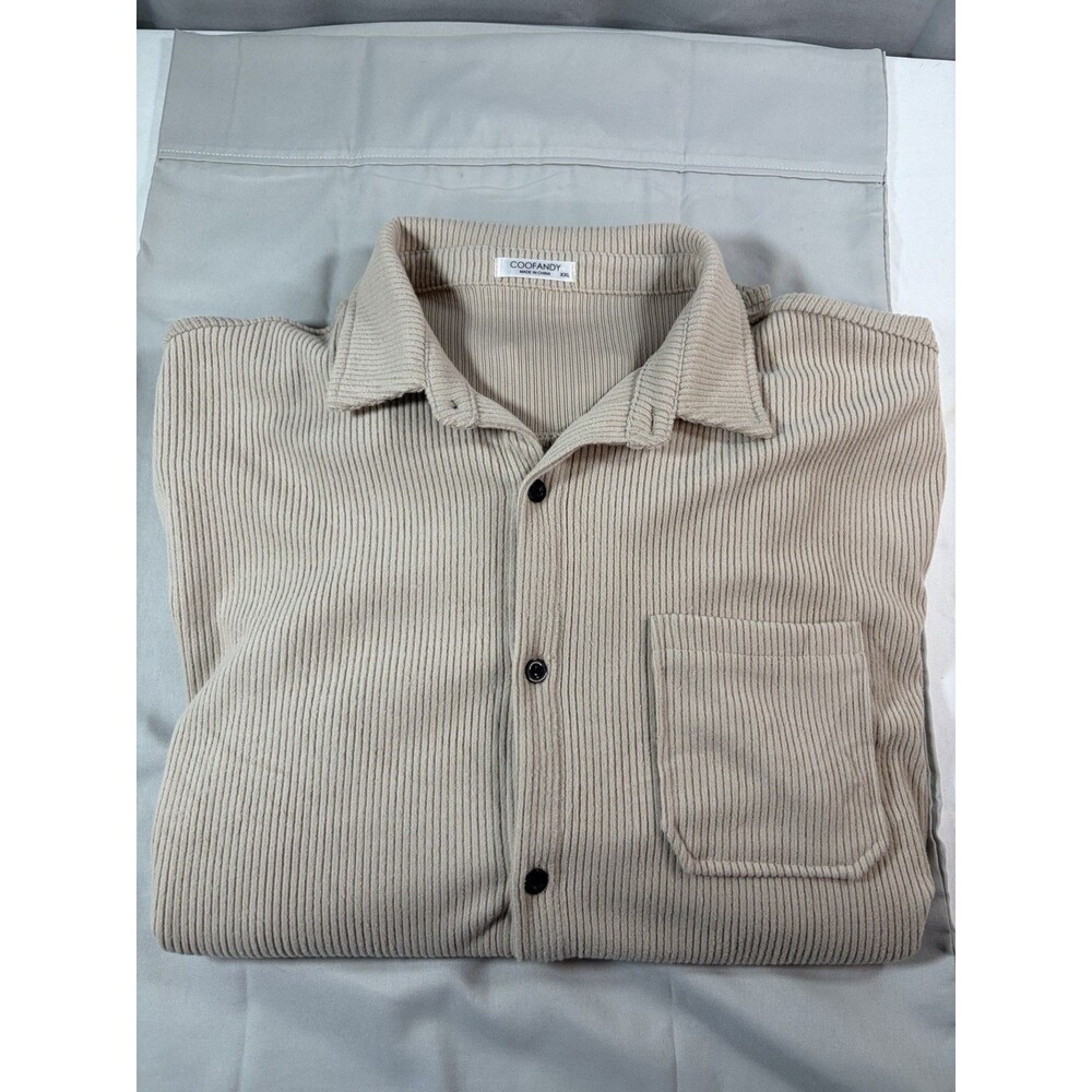 Coofandy Tan Camel Brown Waffle Texture Polyester Button Shirt Men Size XXL